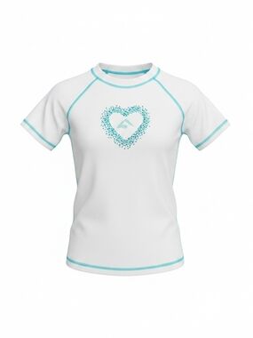Kanu Surf SPF 50+ Kids White & Aqua Heart Rash Guard Medium (10) NWT